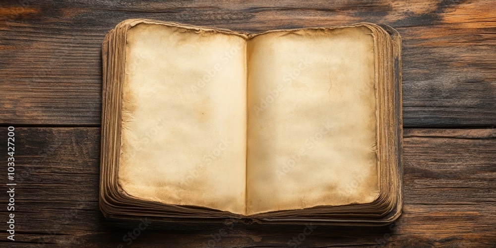 Poster empty notebook on wooden textures