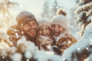 family playing in the forest