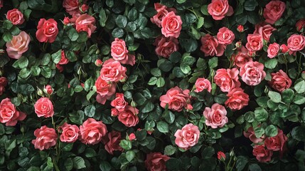 Fototapeta premium Opulent Overhead View of a Lush Red Rose Carpet, Showcasing Velvety Blooms and Rich Textures for a Romantic Floral Backdrop
