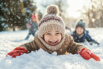 family playing in the forest