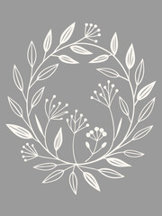 Modern Line Drawing of Floral Wreath Decorative Design Frame