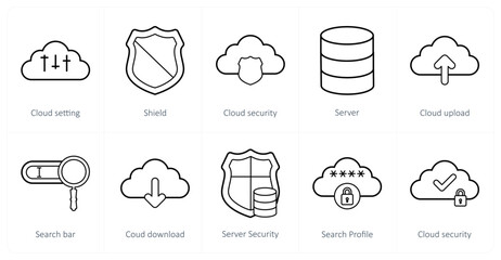 A set of 10 big data icons as cloud setting, shield, cloud security
