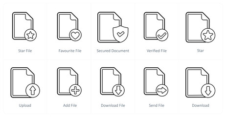 A set of 10 file icons as star file, favorite file, secured document