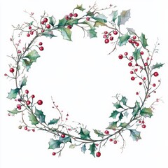 Beautiful hand-painted holiday wreath with holly and berries, perfect for seasonal decorations