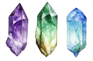 Fototapeta premium Colorful watercolor crystals showcasing vibrant hues and unique shapes on a bright background