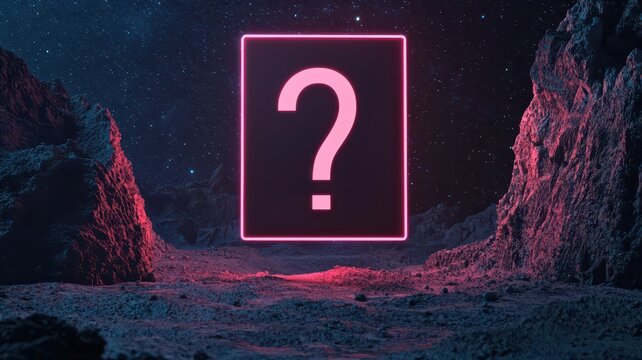 Futuristic 3D illustration of a floating quiz card with an editable text box in a dynamic digital setting.