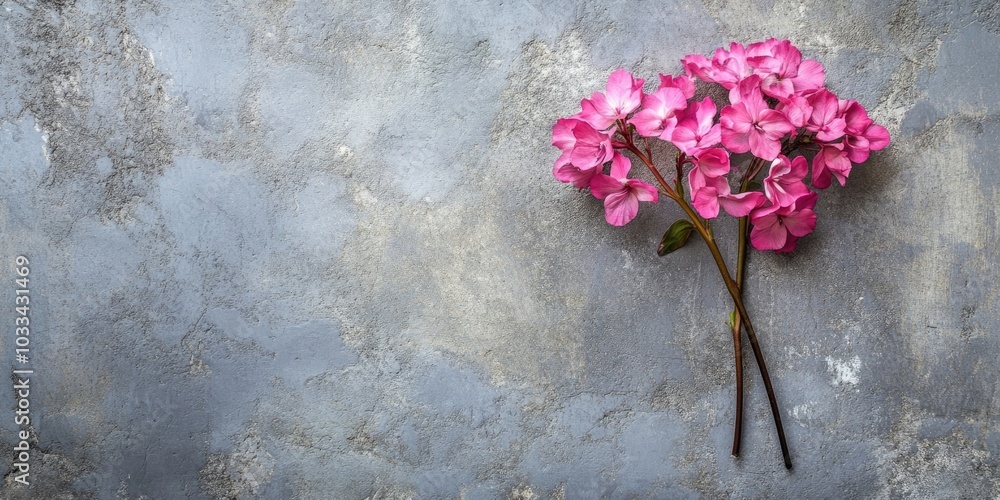 Poster pink stock flower on a concrete patterned background