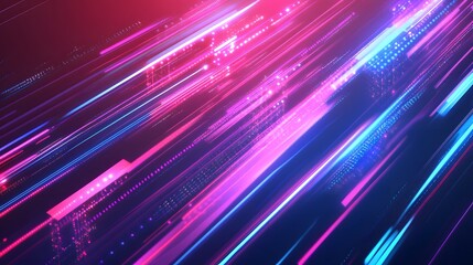 Abstract Digital Background with Diagonal Neon Lines