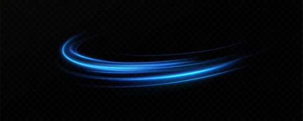 Blue glowing shiny lines. Vector blue light effect, neon speed motion curve.Speed ​​line.Vector.   © blagorodez