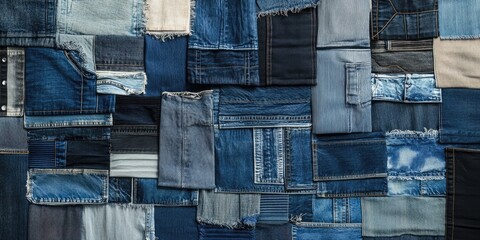 Jeans crafted from various denim fabrics. Fashion style backdrop. Denim daze. Shopping idea.