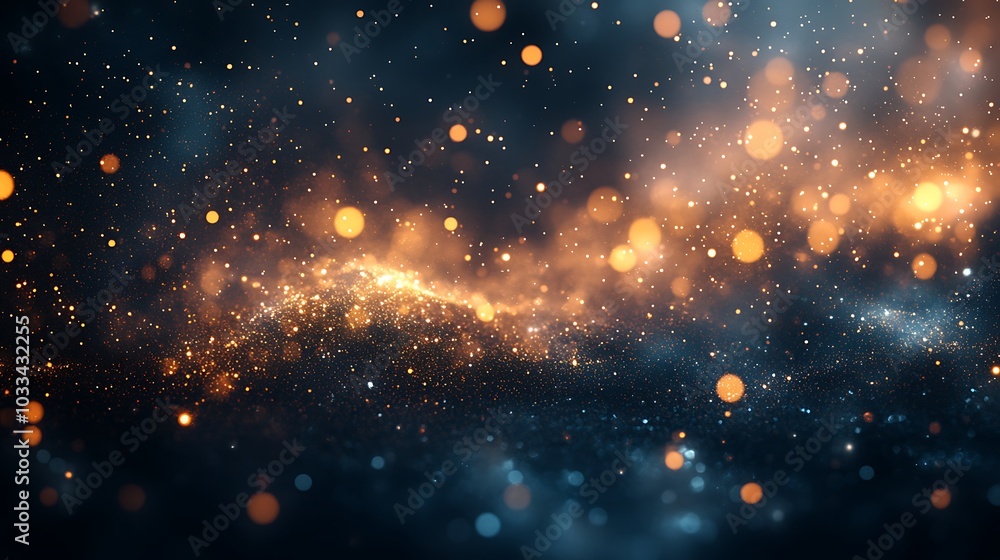 Poster A mesmerizing cosmic scene featuring swirling particles of gold and blue, evoking a sense of wonder and depth in the universe.