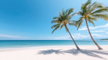 Serene Tropical Beach with Palm Trees and Clear Blue Sky