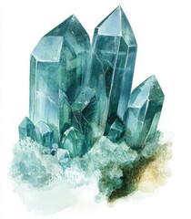 Beautiful green crystal formations with sharp edges on a soft, textured background