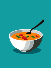 Stylized Bowl of Soup with Spoon