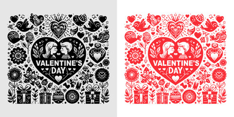 happy valentine's day heart and gifts design