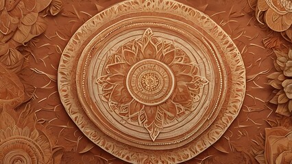 Fototapeta premium Intricate mandala patterns in warm earth tones like terracotta, burnt sienna, and ochre, perfect for bohemian-inspired backgrounds and wall art. 