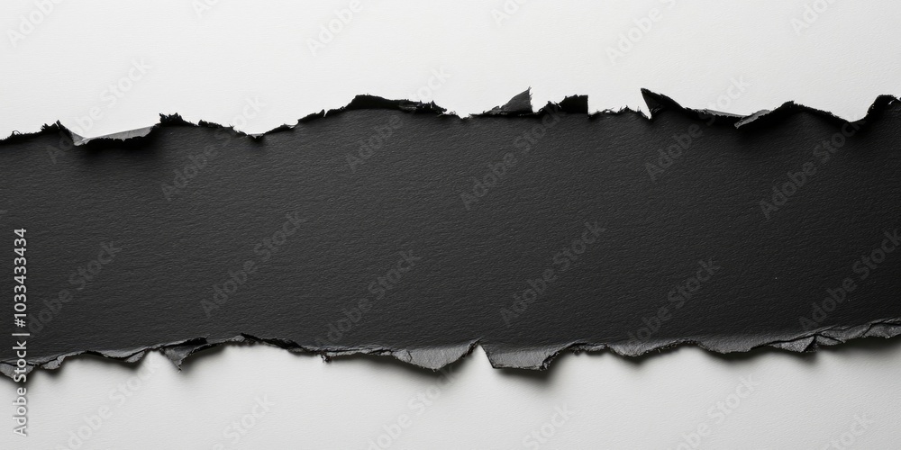Poster Black paper with ripped edges set against a white paper background. The texture of the paper is good.