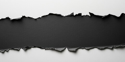 Fototapeta premium Black paper with ripped edges set against a white paper background. The texture of the paper is good.