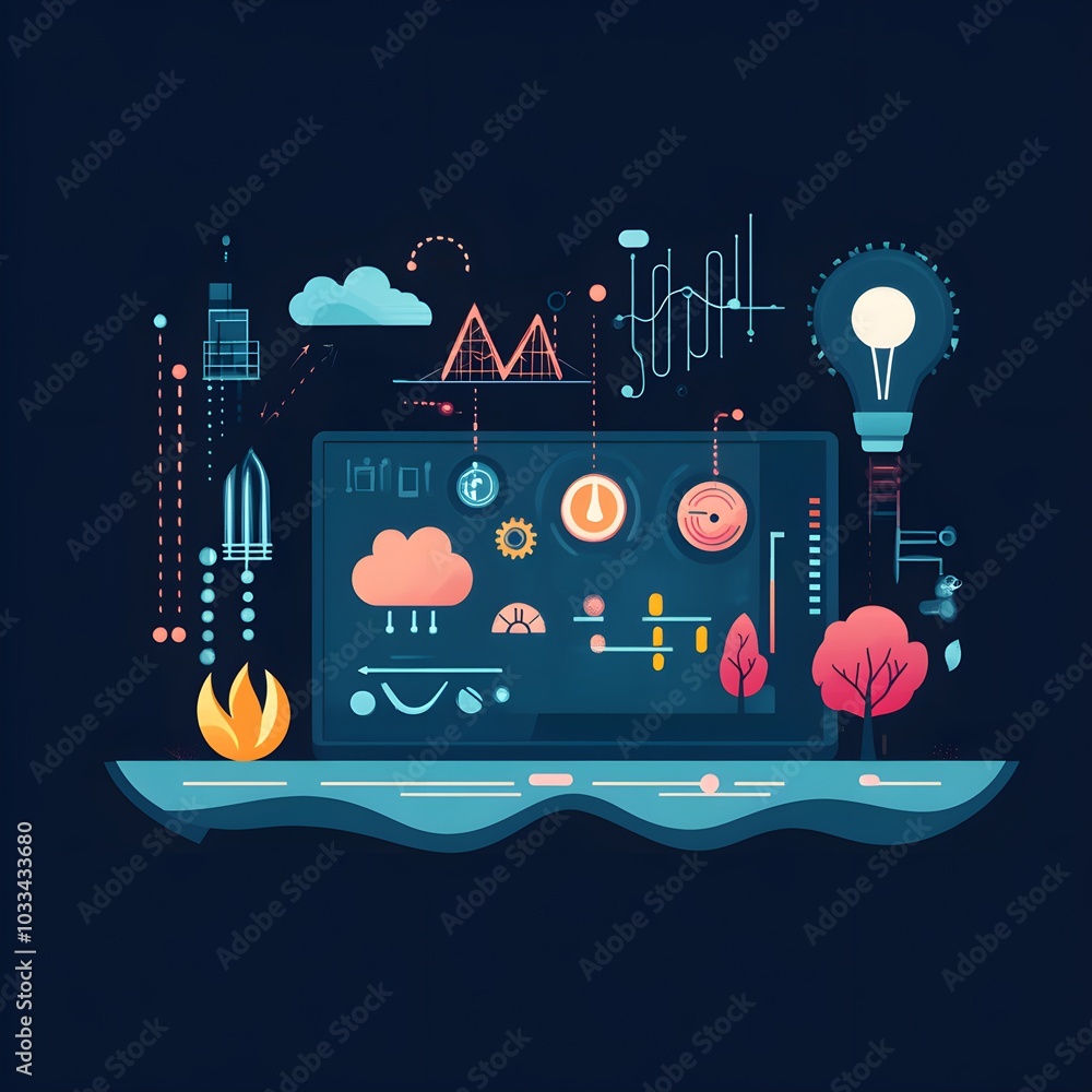 Poster abstract technology concept with lightbulb and dashboard
