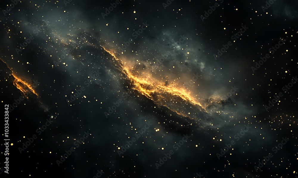 Poster vibrant cosmic scene highlighting a fiery nebula surrounded by countless stars, evoking wonder and t