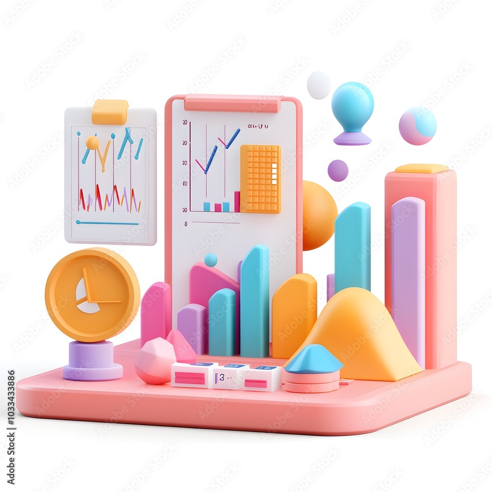 Poster 3d abstract financial charts and data visualization