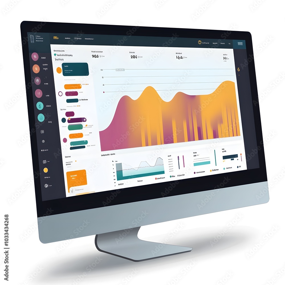 Poster business analytics data charts on computer screen