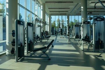 Fototapeta premium Modern Empty Gym with Large Windows