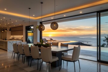 Elegant dining room design Interior of dining room with table and chairs