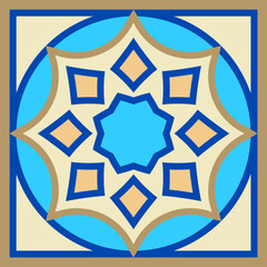 Vector hand drawn of square ceramic tile. Ornate geometric pattern design typical decor for floor and wall