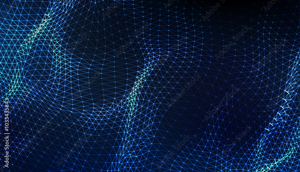 Poster curved geometric big data mesh grid with blue tones creating a futuristic digital pattern. big data 