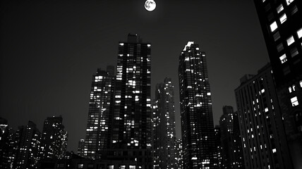 Full Moon illuminating a city skyline – bright light castin…
