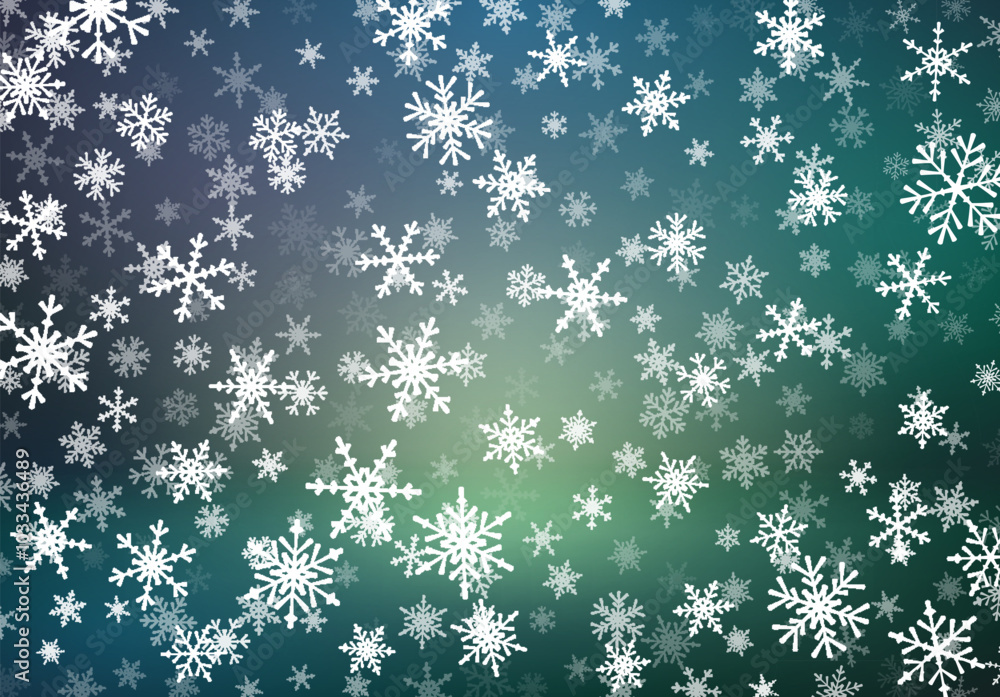 Poster christmas background with snow falling on the blurred background. snowflakes, soaring on the soft ba