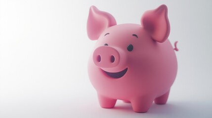 Obraz premium A cheerful pink piggy bank on a white background, symbolizing saving money.