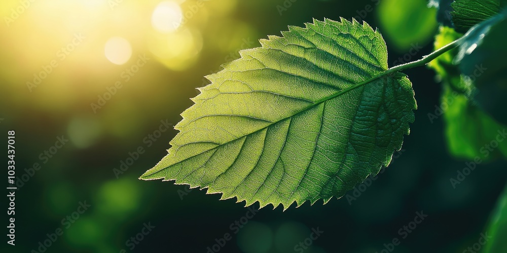 Aufkleber close-up macro view of a green leaf in the garden under sunlight, featuring copy space for use as a 
