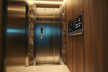 Modern Elevator Interior with Soft Lighting and Control Panel