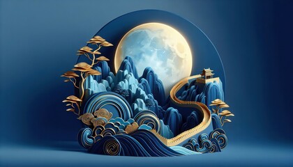 Obraz premium Great Wall of China with Full Moon