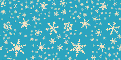 Snowflakes seamless pattern for Christmas holidays. Xmas snowflake ornament for winter holidays greeting card or wrapper. Christmas snowfall texture.