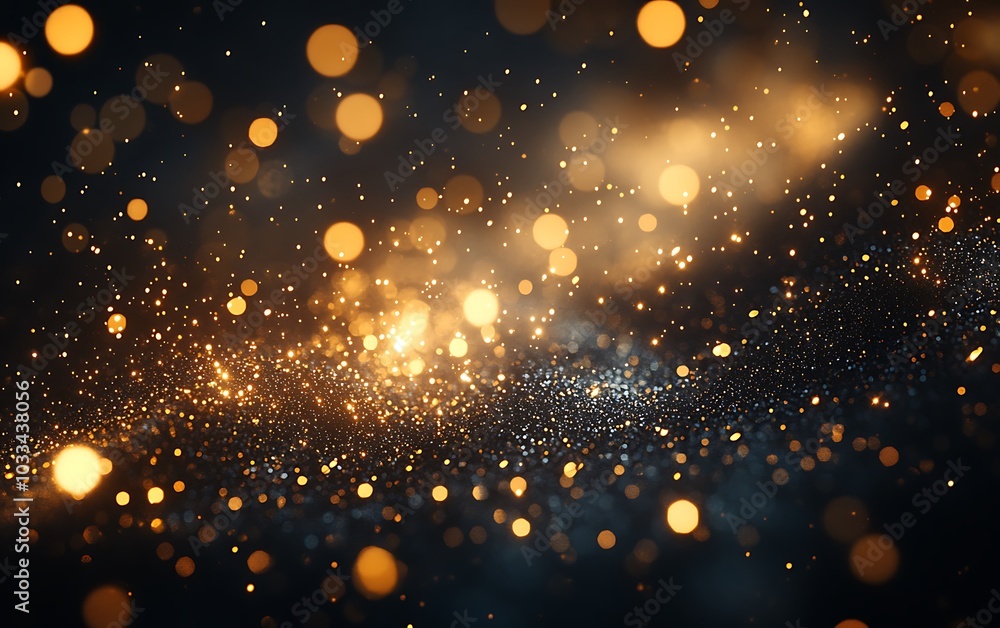 Leinwandbilder A mesmerizing display of golden sparkles and shimmering particles set against a dark backdrop, creating an enchanting atmosphere.
