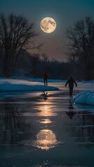 Moonlit Winter Skating Scene