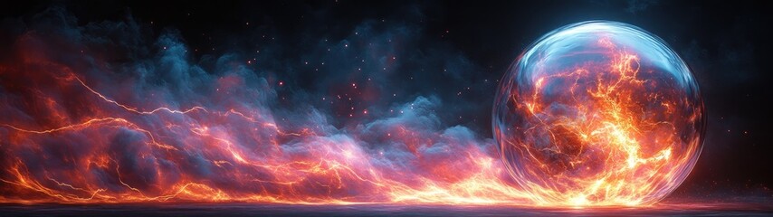 Obraz premium Luminous Crystal Ball with Vibrant Plasma Energy, Perfect for Mystical and Fantasy Themes in Digital Art and Design Projects