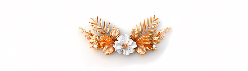 Explore this elegant floral design that combines golden leaves and a white flower perfect for decorative inspiration and creative projects