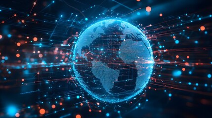 Obraz premium A Digital Globe Illuminated by Blue and Red Lines and Dots