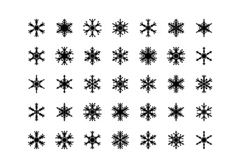 Set of cute snowflake icons on isolated background New Year ornament Symbols for mobile apps and website design. Flat snowflake icons, silhouette.