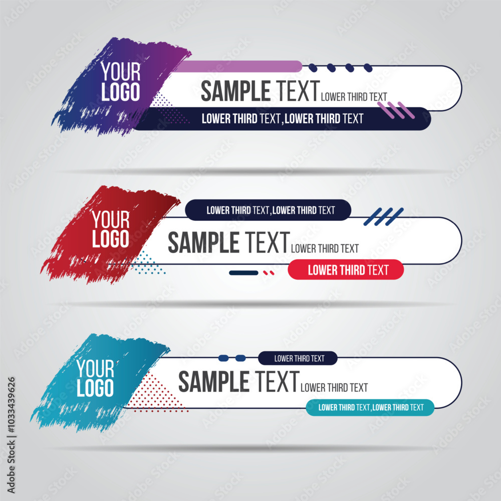 Poster lower third white and colorful design template modern contemporary. set of banners bar screen broadc