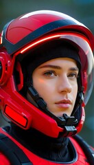 Futuristic Red Helmet with Visor