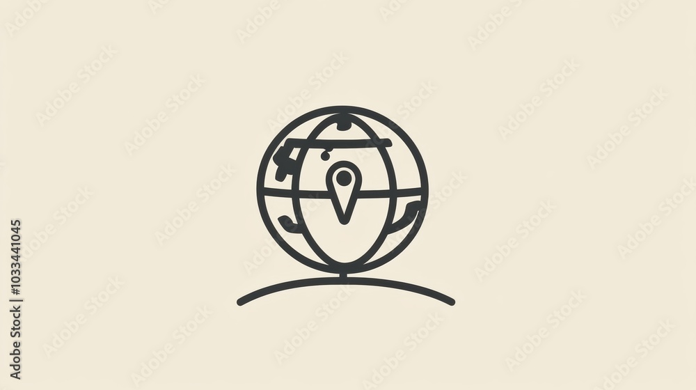 Leinwandbilder A simple globe design highlights a travel location with a pin, representing exploration and adventure in a clean aesthetic. Generative AI