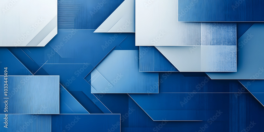 Poster blue and white abstract geometric presentation background with rectangle and square shapes