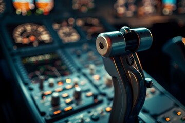 Fototapeta premium Close up of airplane side stick control system inside the cockpit of a modern aircraft