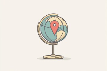 A simple globe features a prominent red pin marking an important travel destination in a stylish and modern design. Generative AI