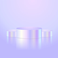 Hologram iridescent cylinder podium background. Universal advertising background platform . 3d showcase platform with holographic effect for demonstration,Vector design for product presentation,mockup